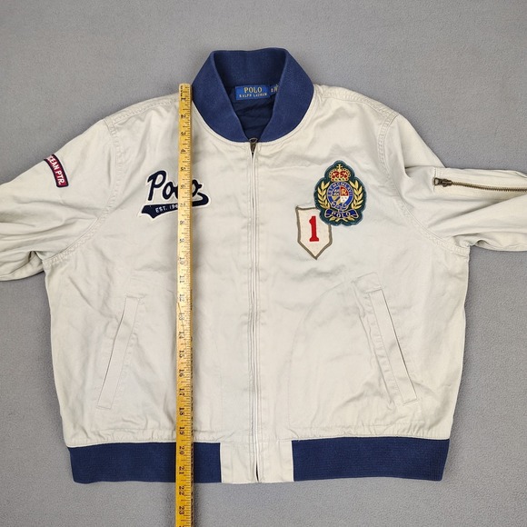 Polo Ralph Lauren Bomber Jacket Youth XL Big Tan Crest Logo Full Zip Military - Picture 7 of 13